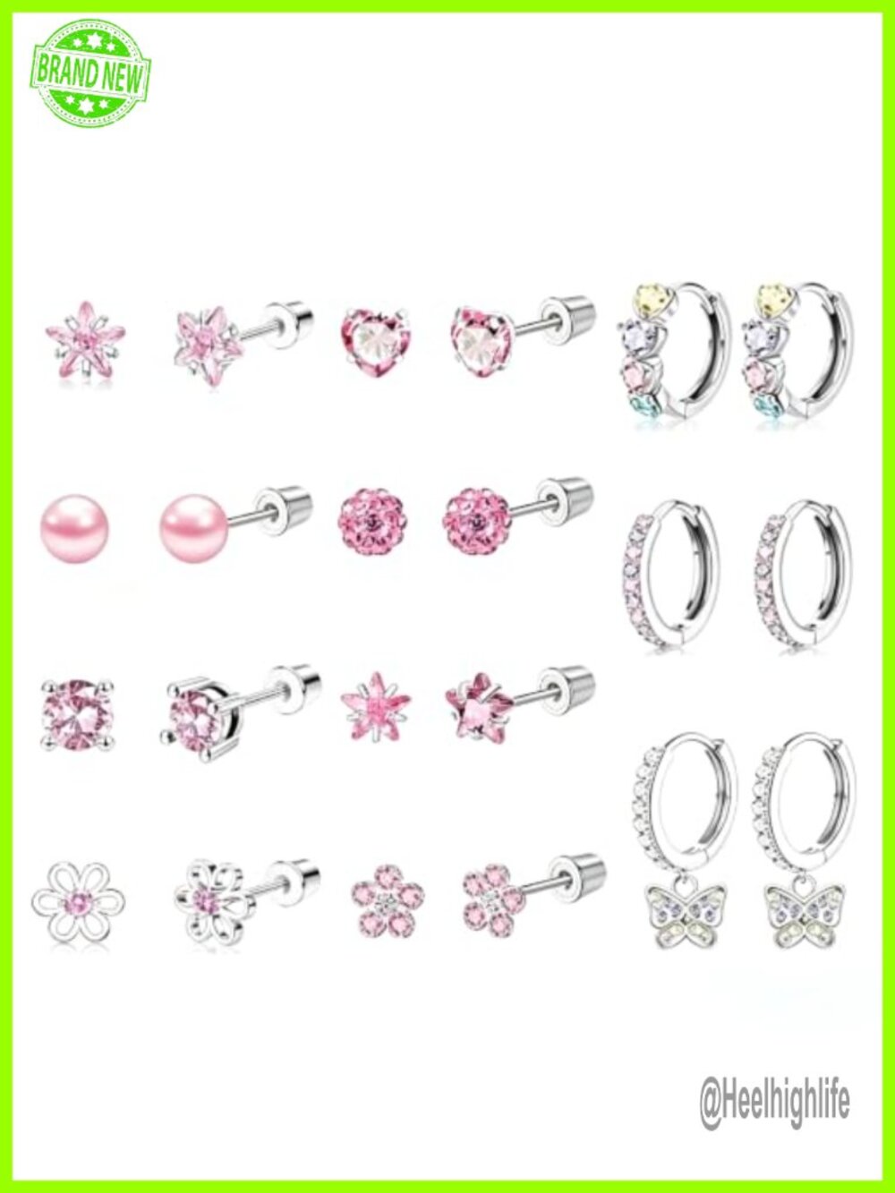 316 Stainless Steel Crystal Stud Earring Set Screw Back Piercing